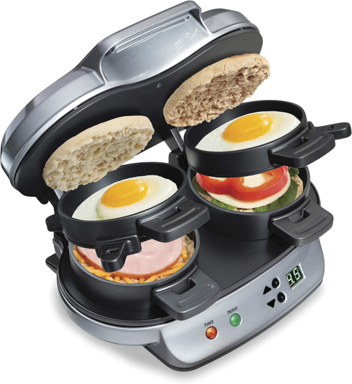 Dual Breakfast Sandwich Maker with Timer - Silver