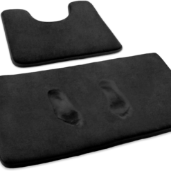 Memory Foam Bath Mat Set, Extra Soft 2 Piece Bathroom Rugs Non Slip and Absorbent Mats, 20X31 Inches Floor Mat, 20X20 Inches U-Shaped Contour Rug for Tub Shower & Bath Room,Black