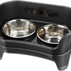 Medium to Large Dogs - Mess Proof Pet Feeder with Stainless Steel Food & Water Bowls - Drip Proof, Non-Tip, and Non-Slip - Midnight Black