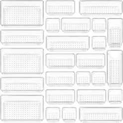 Clear Plastic Drawer Organizers Set, 4-Size 25 PCS