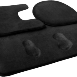 Memory Foam Bath Mat Set, 3 Piece Bathroom Rugs Non Slip and Absorbent Mats, 20X31 Inches Floor Mat, 20X22 Inches U-Shaped Contour Rug and Toilet Lid Cover for Tub Shower & Bath Room, Black