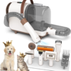 Pet Clipper Grooming Kit and Vacuum Picks up 99% Pet Hair, 6 Proven Grooming Tools, 2.5L Large Capacity Pet Hair Collection Box-Brown