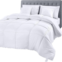 Comforter Duvet Insert - Quilted Comforter with Corner Tabs - Box Stitched down Alternative Comforter (Queen, White)