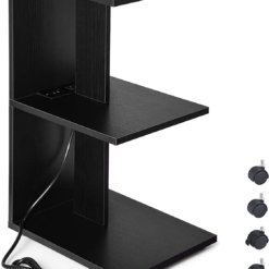 ZGREN End Table with Charging Station, Narrow Side Tables for Small Spaces with USB Ports and Outlets Rolling Bedside Nightstand Sofa Couch Side Slim Shelf Night Stand for Living Room, Bedroom, Black