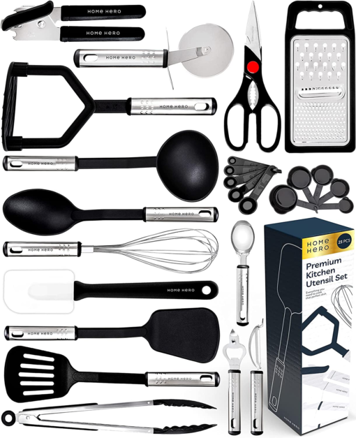 25-Pcs Kitchen Utensils Set - Nylon Stainless Steel Cooking Set