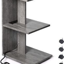 ZGREN End Table with Charging Station, Narrow Side Tables for Small Spaces with USB Ports and Outlets Rolling Bedside Nightstand Sofa Couch Side Slim Shelf Night Stand for Living Room, Bedroom, Grey