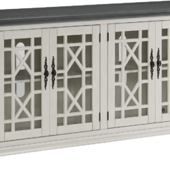 Elegant TV Stand, 63" W X 35" H, White with Grey Top